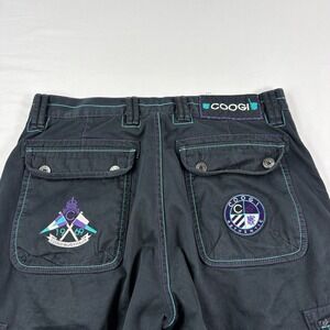 COOGI Cargo Shorts Mens 36 Black Purple Baggy Skater Embroidered Y2K